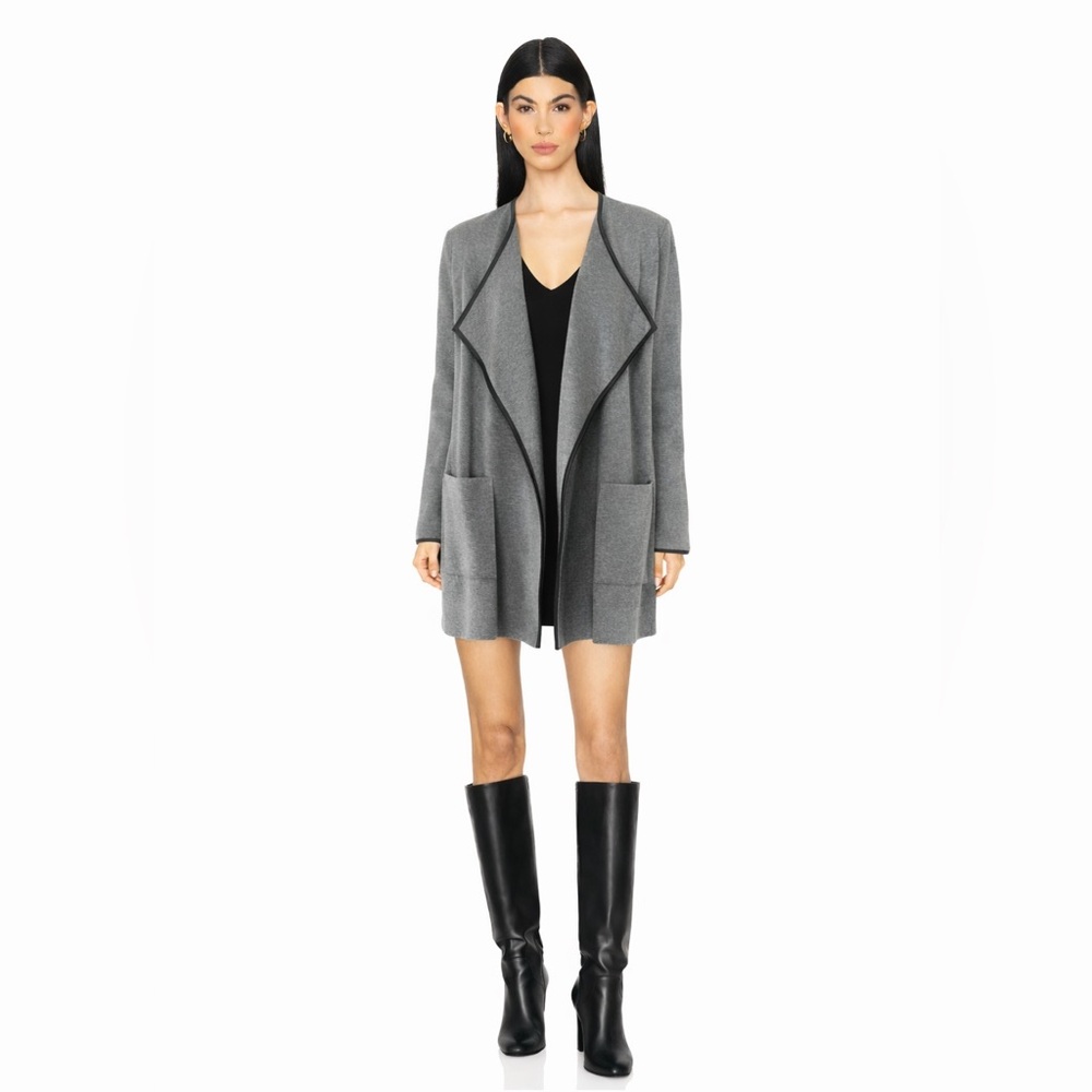 NEW Waterfall cardigan leather trim lining banana republic club Monaco nbd Zara